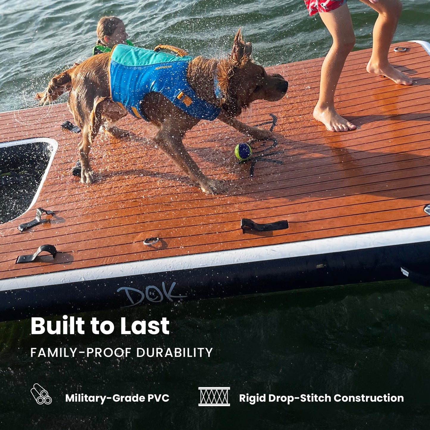 DOK Inflatable Dock Platform - 8' x 5' Non-Slip EVA Foam, Black, Military Grade, Water Ramp for Pool, Dock & Lake Access