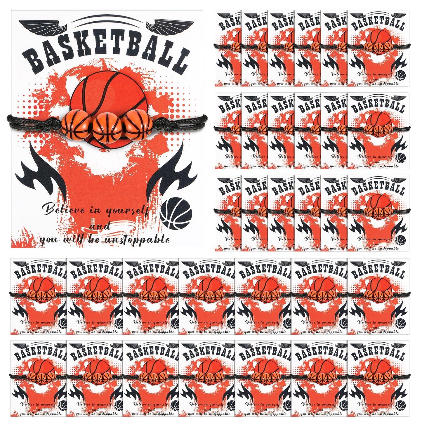 Yinkin 32 Pcs Basketball Team Gifts for Girls Team Boys Bracelet Basketball Accessories Sport Party Favors Charms Jewelry Gifts 