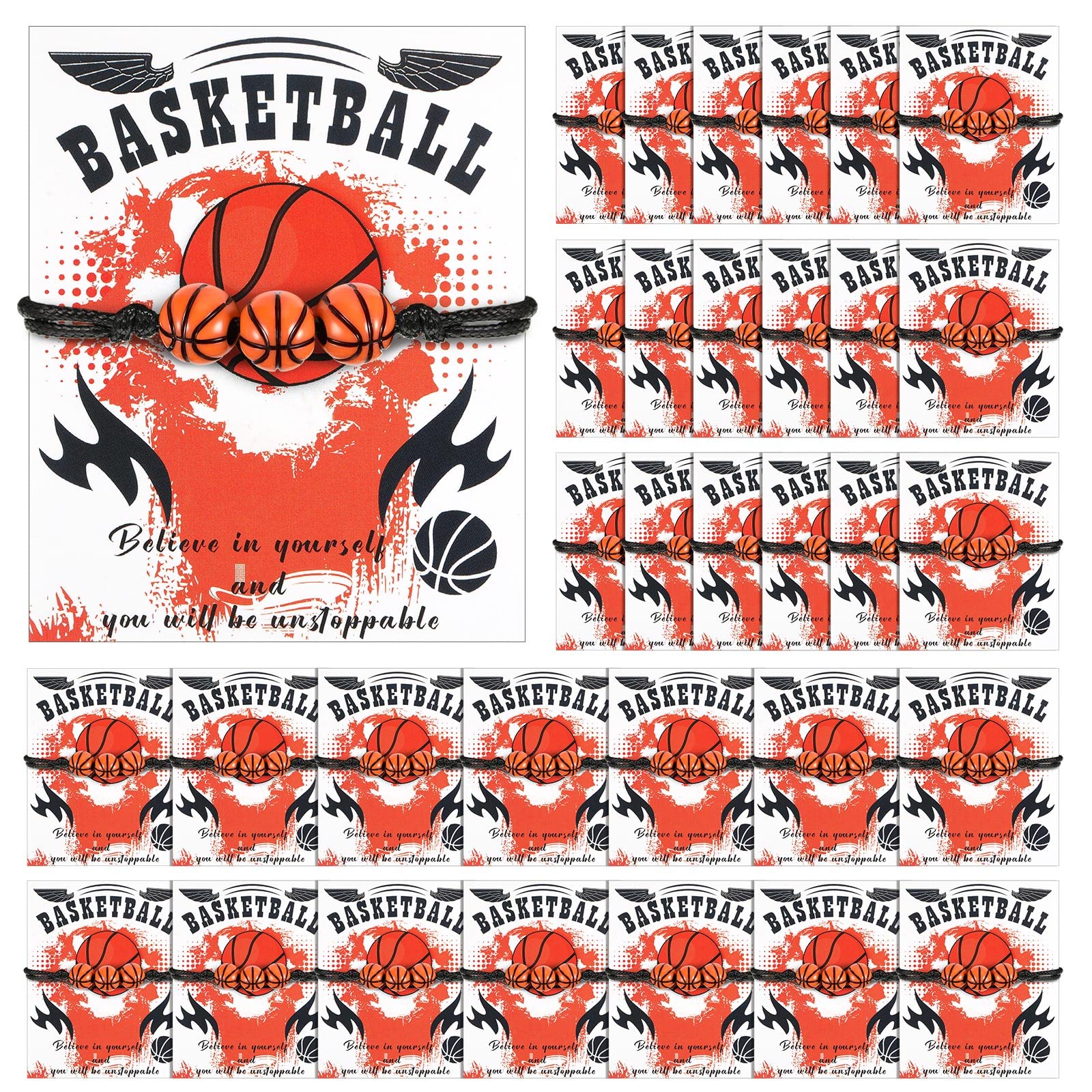 Yinkin 32 Pcs Basketball Team Gifts for Girls Team Boys Bracelet Basketball Accessories Sport Party Favors Charms Jewelry Gifts 