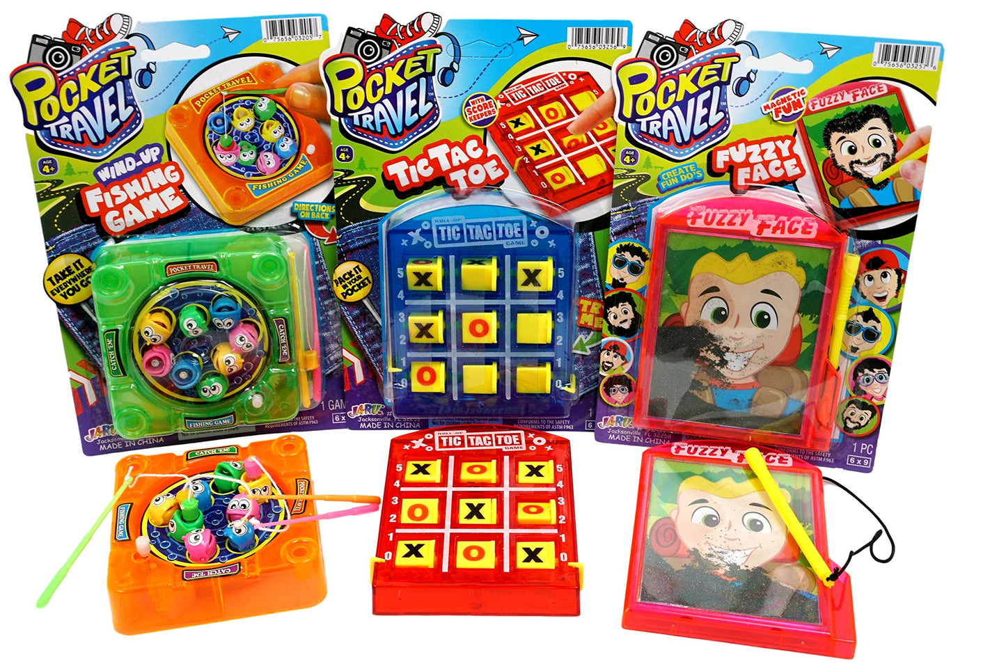 Ja-Ru Pocket Travel Toys Tic Tac Toe Game, Magnetic Fishing Game, & Magnetic Face Toy (3 Toys Bundle Set) Hand Held Mini Games F