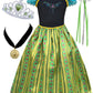 Cokos Box Princess Costumes For Girls Birthday Party Halloween Cosplay Christmas Dress Up Coronation Dress Necklace Accessories Set, Olive, 7-8 Years