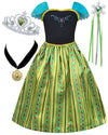 Cokos Box Princess Costumes For Girls Birthday Party Halloween Cosplay Christmas Dress Up Coronation Dress Necklace Accessories Set, Olive, 7-8 Years