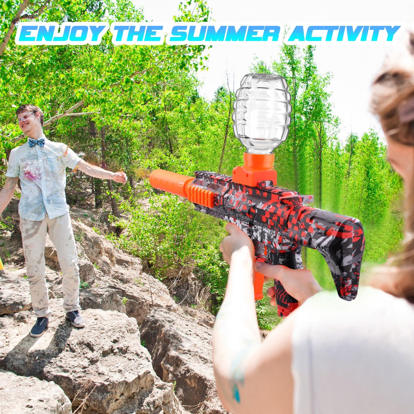 2 Pack Electric Splatter Blaster Toy, Splat Auto, Outdoor Play Team Games, 50000+, 600 Hopper, 2 Rechargeable Batteries, Age 12+