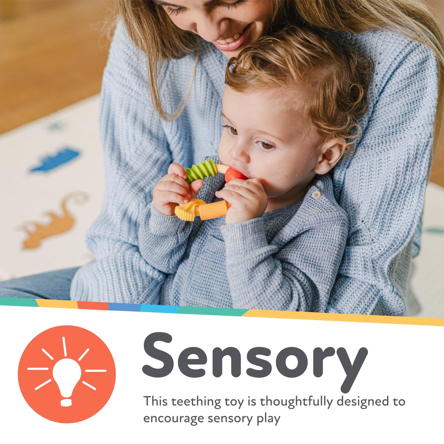 Nuby Pasta Ring Teether - Soft Silicone, Multi-Textured Surface, Easy Grip, Teething Relief For Babies 3+ Months