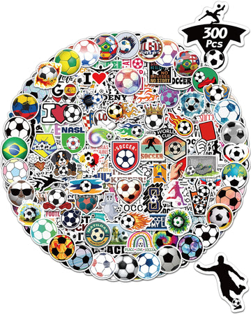 300 Pcs Soccer Stickers For Kids, Waterproof Water Bottle Stickers Vinyl For Laptop Scrapbook Classroom School Students Prizes G