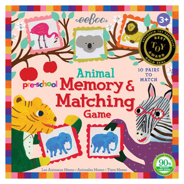 Eeboo: Pre-School Animal Memory And Matching Game, 10 Pairs To Match, Developmental And Educational, Sturdy And Thick Tiles, For Ages 3 And Up