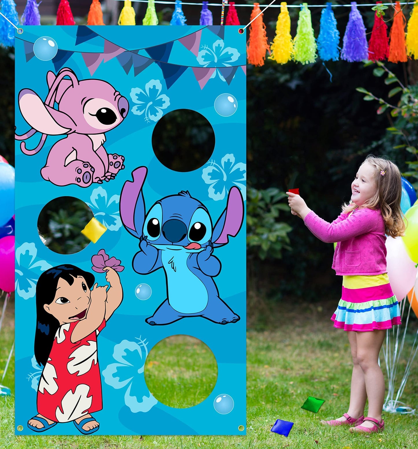 Stitch Party Supplies  Stitch Toss Games with 4 Bean Bags Set  Party Games Hanging Banner Outdoor tossing Game for Boys Girls  Stitch Party Activities Decorations Gifts