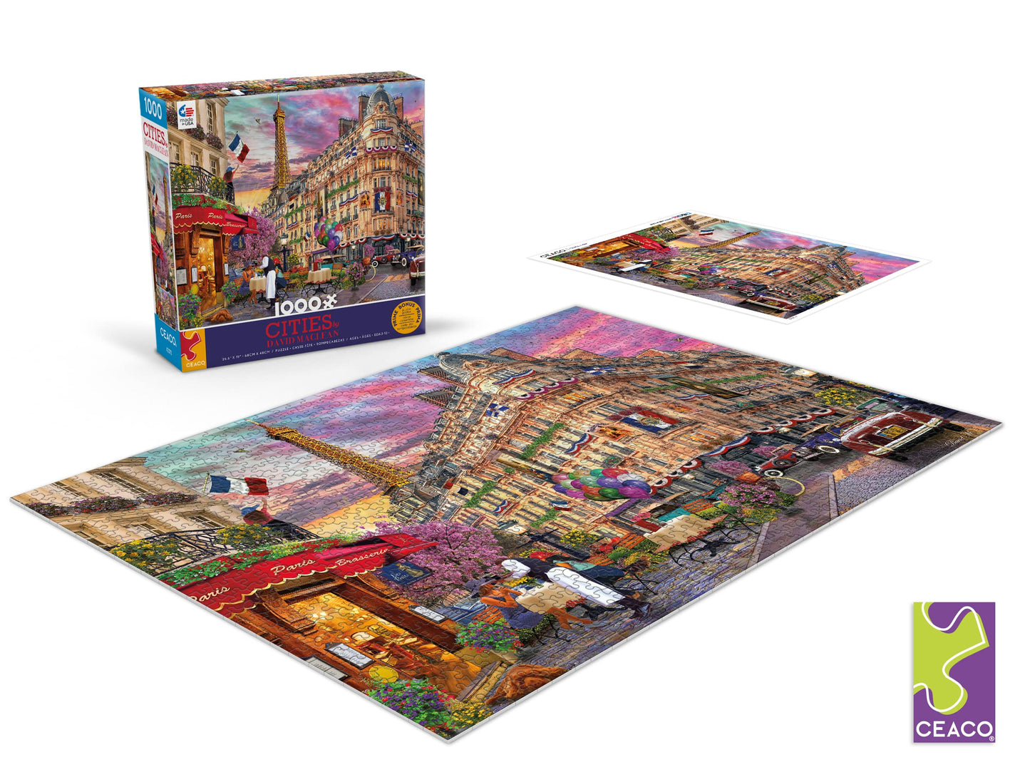 Ceaco 1000 Piece Jigsaw Puzzle - Bonjour Paris - Multicolor - Model 3166-7 - Cardboard
