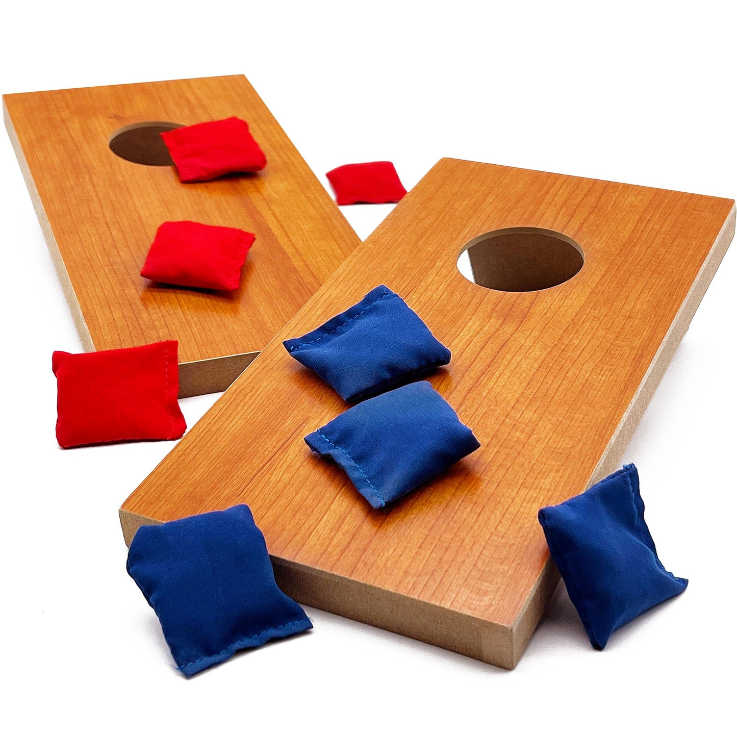Super Fun Mini Kids Portable Cornhole Set. 2X 10.5 x 5.25 Boards with 4 Red and 4 Blue Double Lined Bags. Great Slumber Party  Sleepover or Birthday Party Game. Perfect Bag Toss Game for Your Child