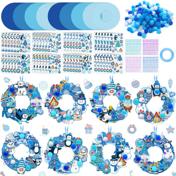 Hollowfly 48 Sets Winter Wreath Craft Kits for Christmas Snowflake Wreath Ornaments Decorations Make Your Own Snowman Santa Foam