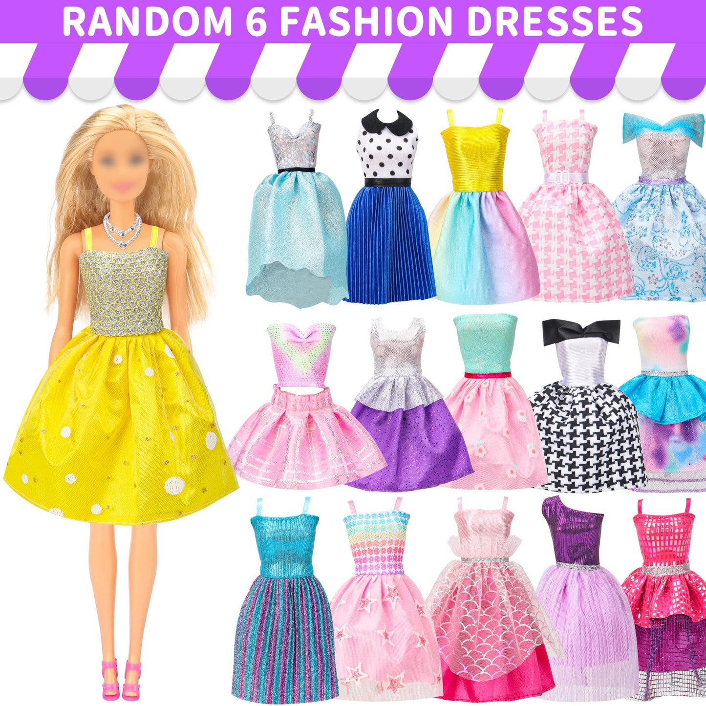 Style Shine 70 Pcs Doll Clothes And Accessories,4 Wedding Gowns 2 Evening Dresses 8 Fashion Dresses 6 Set Casual Outfit Top And
