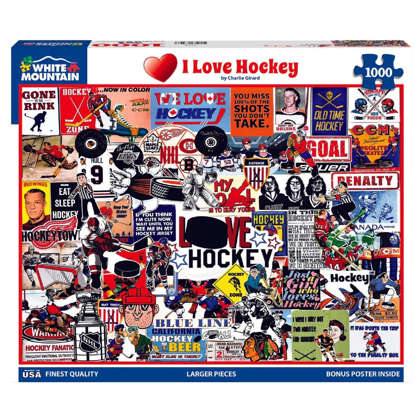 White Mountain 1000 Piece Jigsaw Puzzle - I Love Hockey, Engineered Wood, Model 1770pz