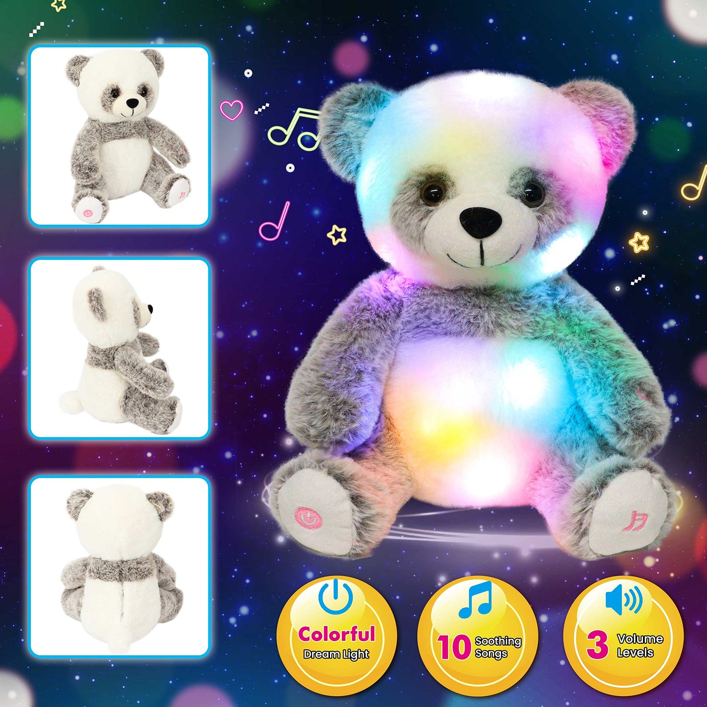Cuteoy Led Musical Panda Light-Up Stuffed Animal Singing Glowing Plush Adjustable Volume Lullaby Toy Gifts For Kids Toddler Girls Birthday Christmas Plushies, 13'