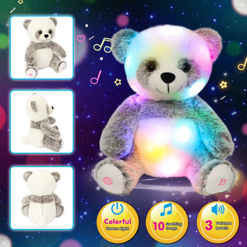 Cuteoy Led Musical Panda Light-Up Stuffed Animal Singing Glowing Plush Adjustable Volume Lullaby Toy Gifts For Kids Toddler Girls Birthday Christmas Plushies, 13'