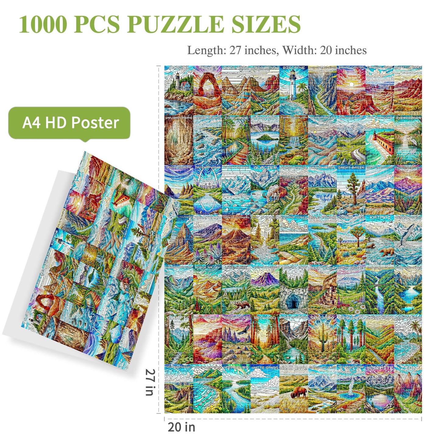 ALL4JIG National Park Glass Style Fun Jigsaw Puzzles for Adults and Kids, 1000 Pieces, Christmas Secret Santa Gift, White Elepha