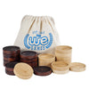 We Games Wooden Checkers Pieces Only (2 Inch), Checker Board Game & Backgammon Pieces, 24 Brown And Natural Stained Stackable Ridges With A Drawstring Storage Bag, Replacement Game Piece