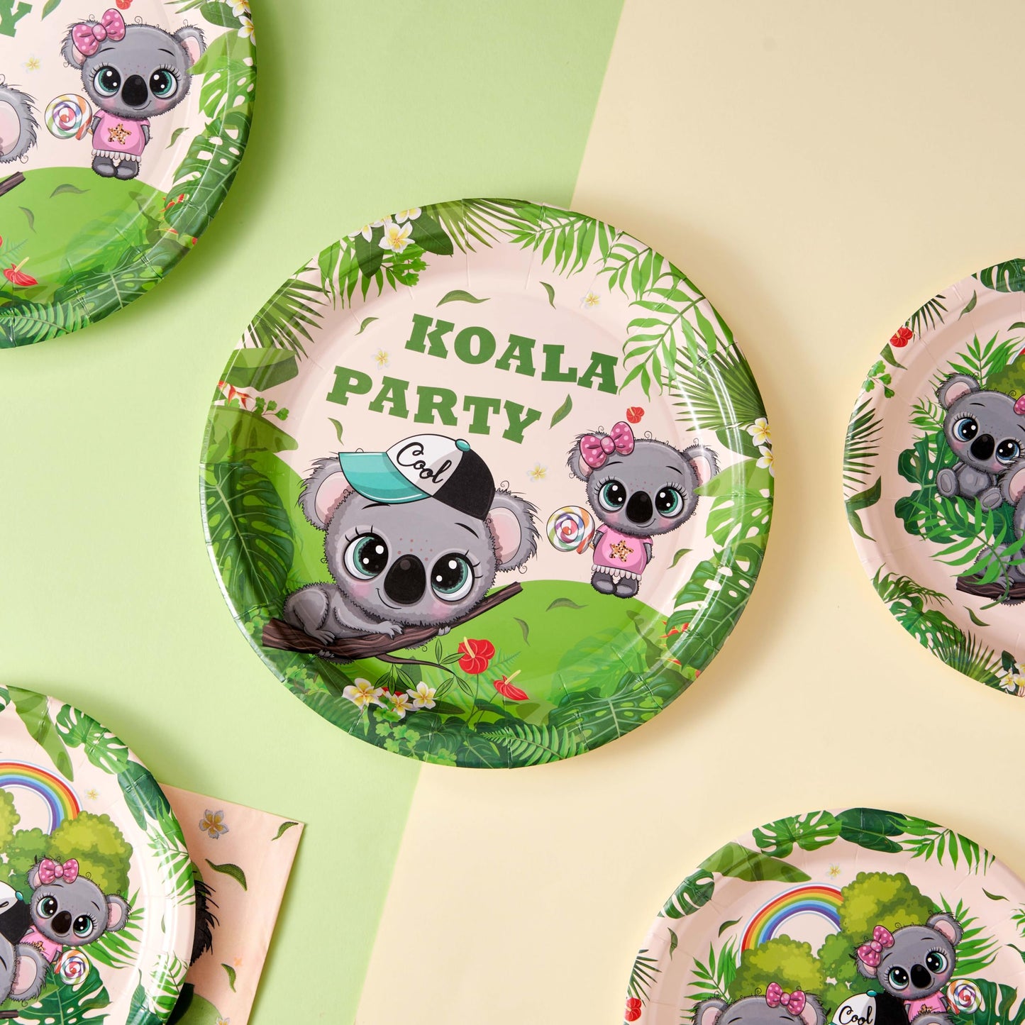 96Pcs Koala Birthday Party Supplies Koala Bear Theme Baby Shower Birthday Decorations Koala Party Plates Napkins Forks Tableware