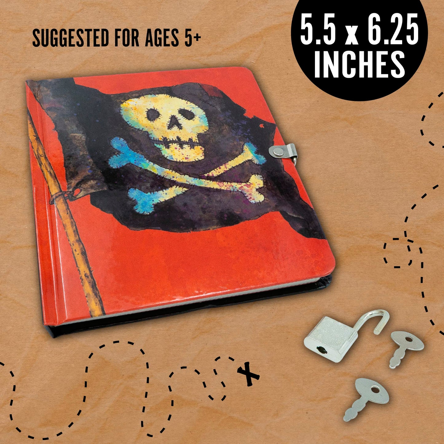 Peaceable Kingdom Pirates 6.25' Lock And Key, Lined Page Diary For Kids