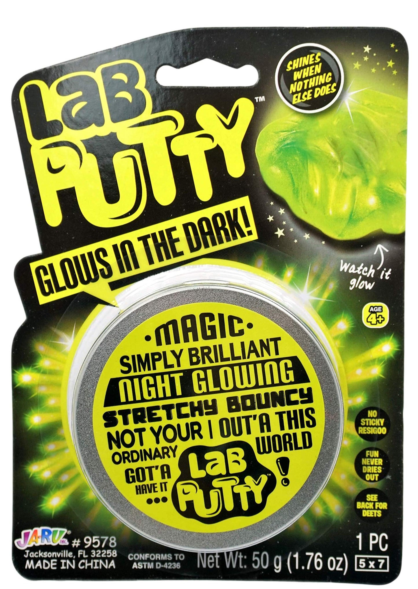 JA-RU Lab Putty Glow in The Dark Slime w/Tin Container (1 Unit) Stress Relief Putty for Kids. Anger Management Toys. Mini Slime 