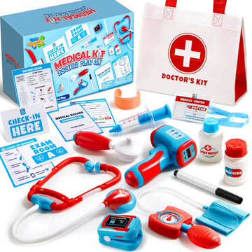 Play-Act Kids Doctor Kit,16-Piece Pretend Play Medical Kit with Bag, Doctor Role Play Set, Realistic Medical Toy, Reusable Recor