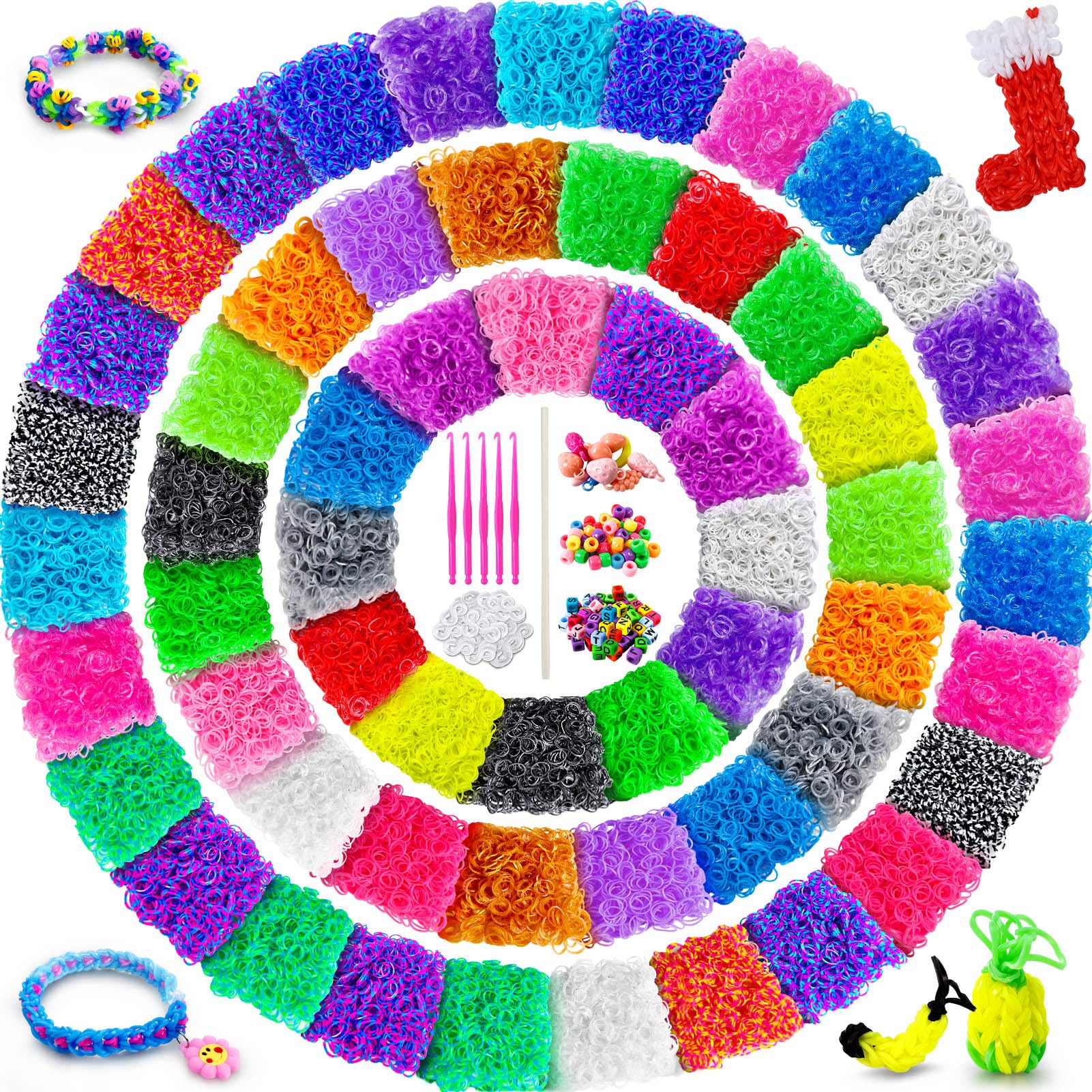 ROSHUKG 60 Colours Rubber Band Refill Kit, 12300 Rubber Bands Kit for Kids Weaving DIY Crafting Gift with S-Clips, Glow in The D