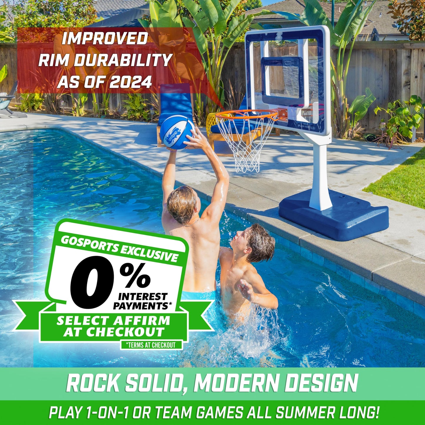 GoSports Splash Hoop Elite Basketball Game - Adjustable Height, Alloy Steel, Blue, Model BB-SPLASHHOOP-ELITE-BLUE, 2 Pool Basketballs