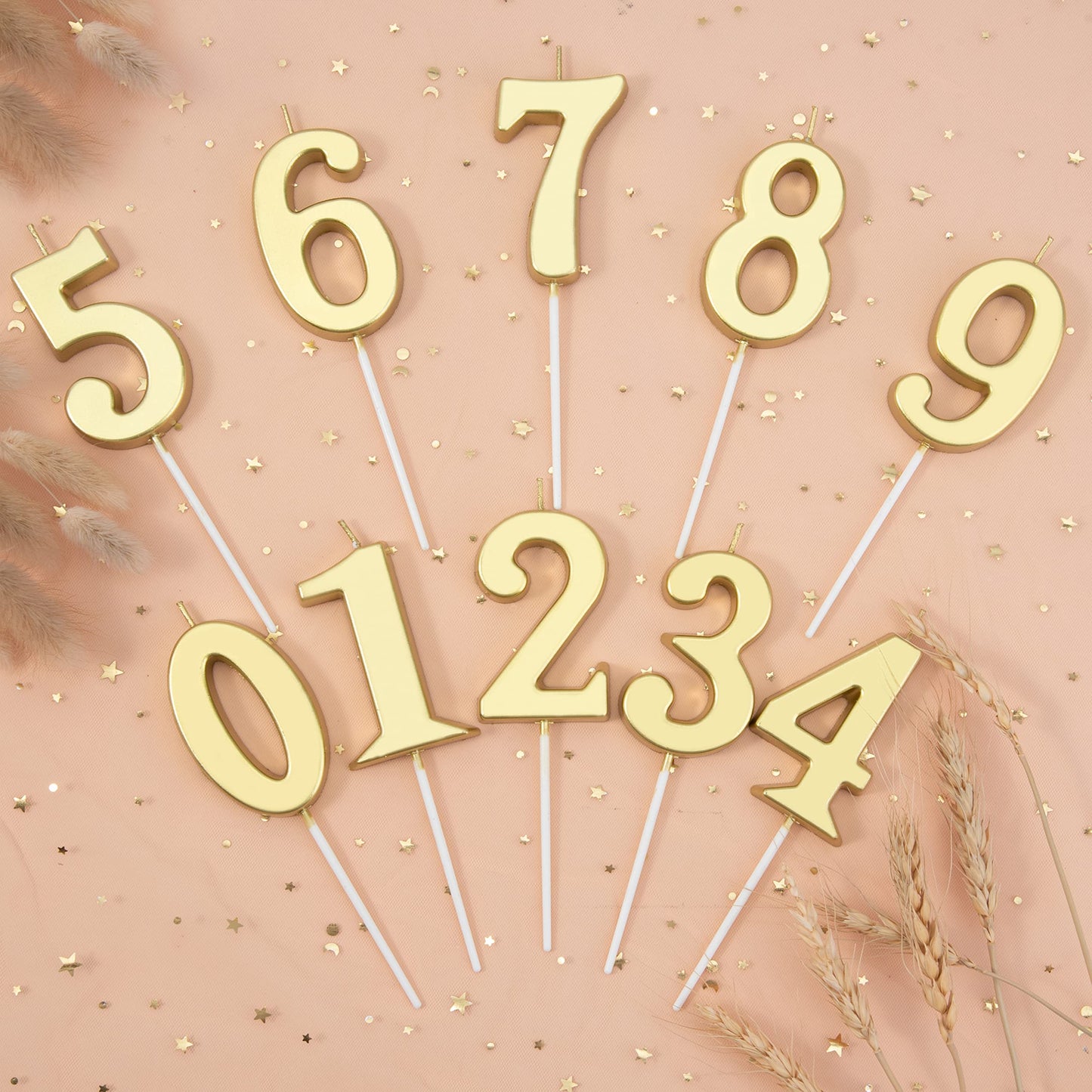 PHD CAKE 2.76 Inch Modern Gold 4 Number Birthday Candles, Gold Number Candles, Cake Number Candles, Party Celebration