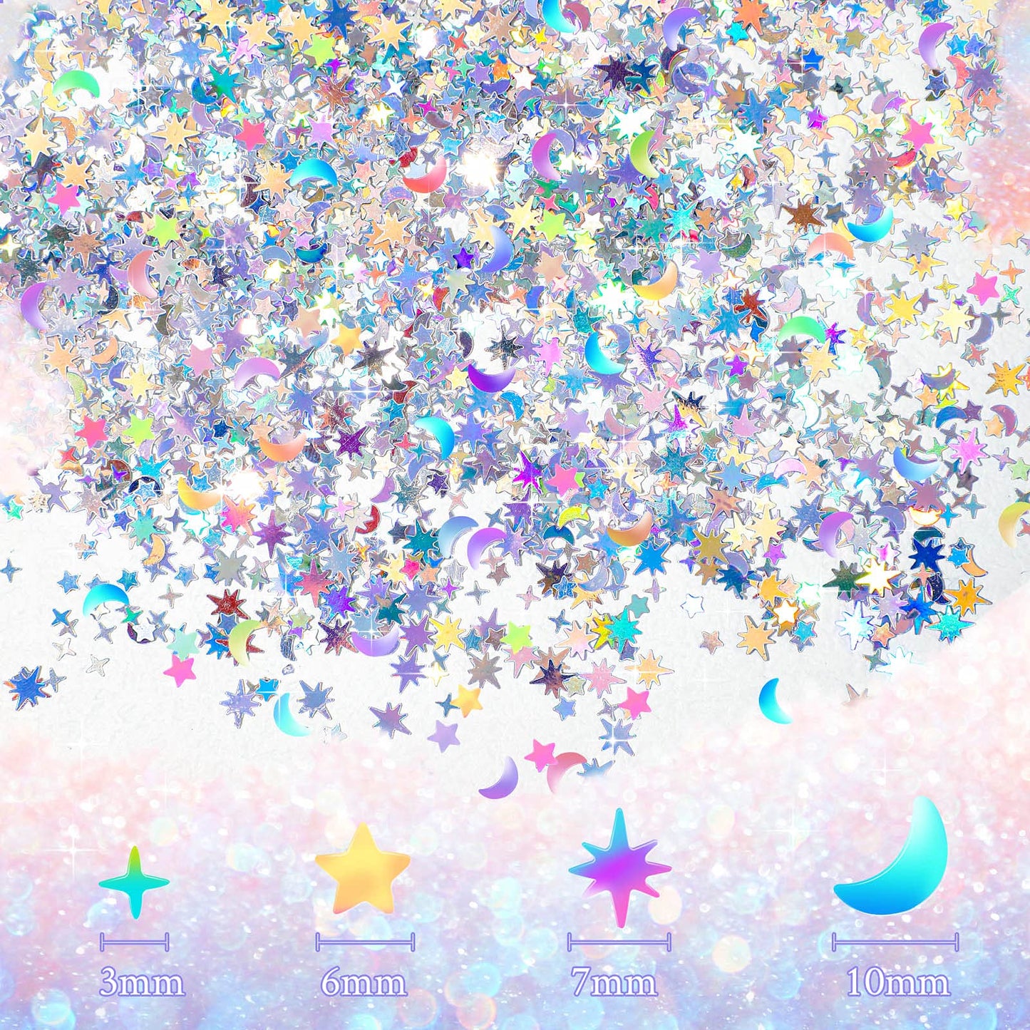 60 G/ 2.1 oz Holographic Star and Moon Glitter Confetti Sequin Galaxy Iridescent Table Metallic Glitter Foil Confetti Sequin Sta
