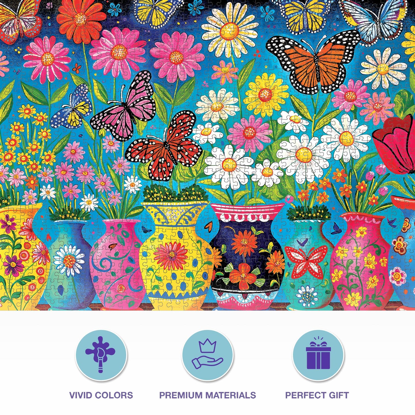 Cross & Glory - Blooming Butterflies - 1000 Piece Jigsaw Puzzle for Adults | Best New Spring Garden Puzzle | Vibrant Butterfly a