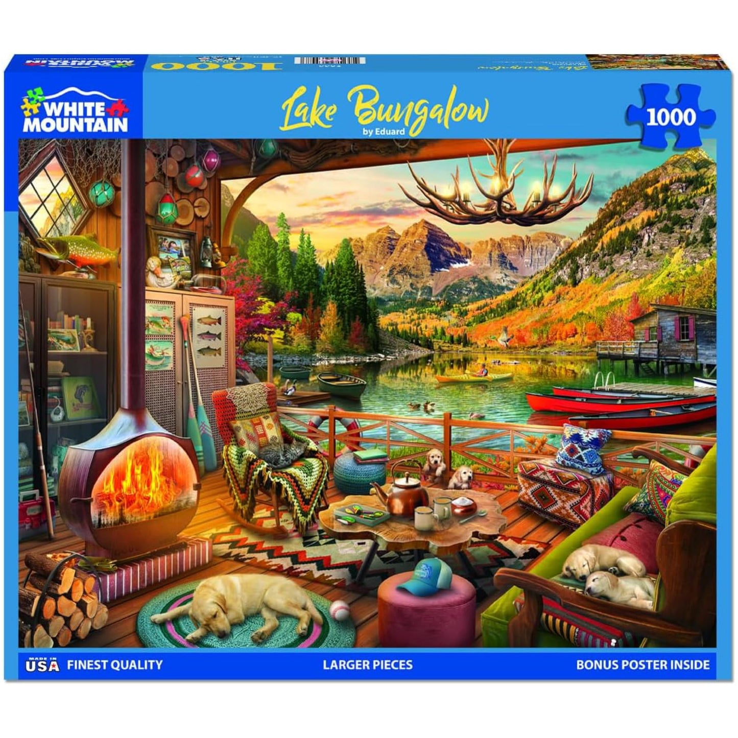 White Mountain Lake Bungalow Puzzle 1000 Piece Vintage Autumn Jigsaw Puzzles for Adults and Families