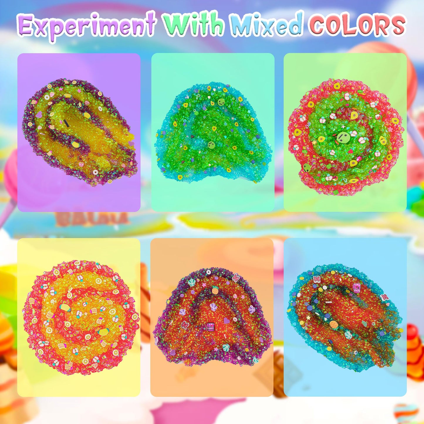 Okaybee 6 Pack Bingsu Crunchy Slime Kit, Rainbow Slime For Kids, With Cute Slime Charms & Add-Ins, Slime Party Favors Sensory To
