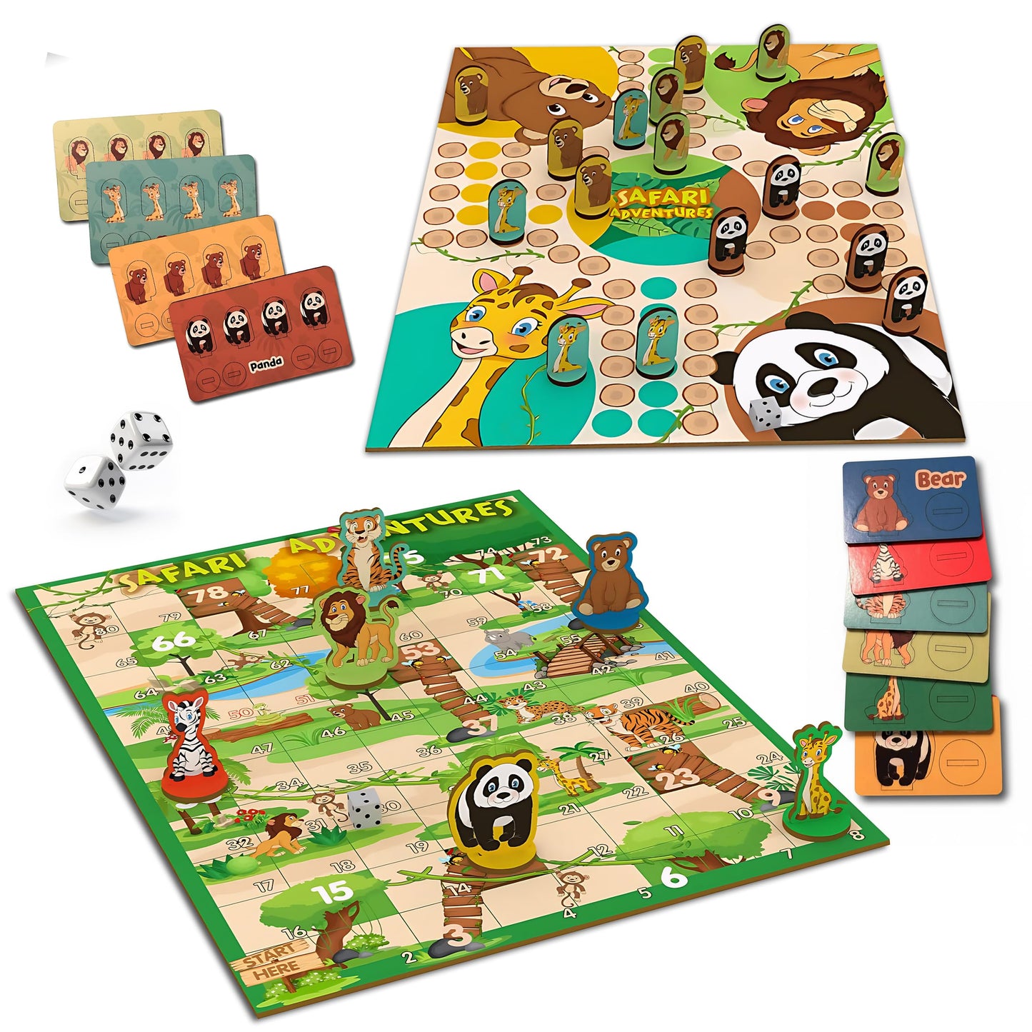 2-in-1 Wooden Board Games for Kids & Families - enhanced Wood Ludo Board Game & Snakes and Ladders Board Game | Classic Family Board Games Set with Dice & Pieces  Fun Educational Gift for Boys & Girls