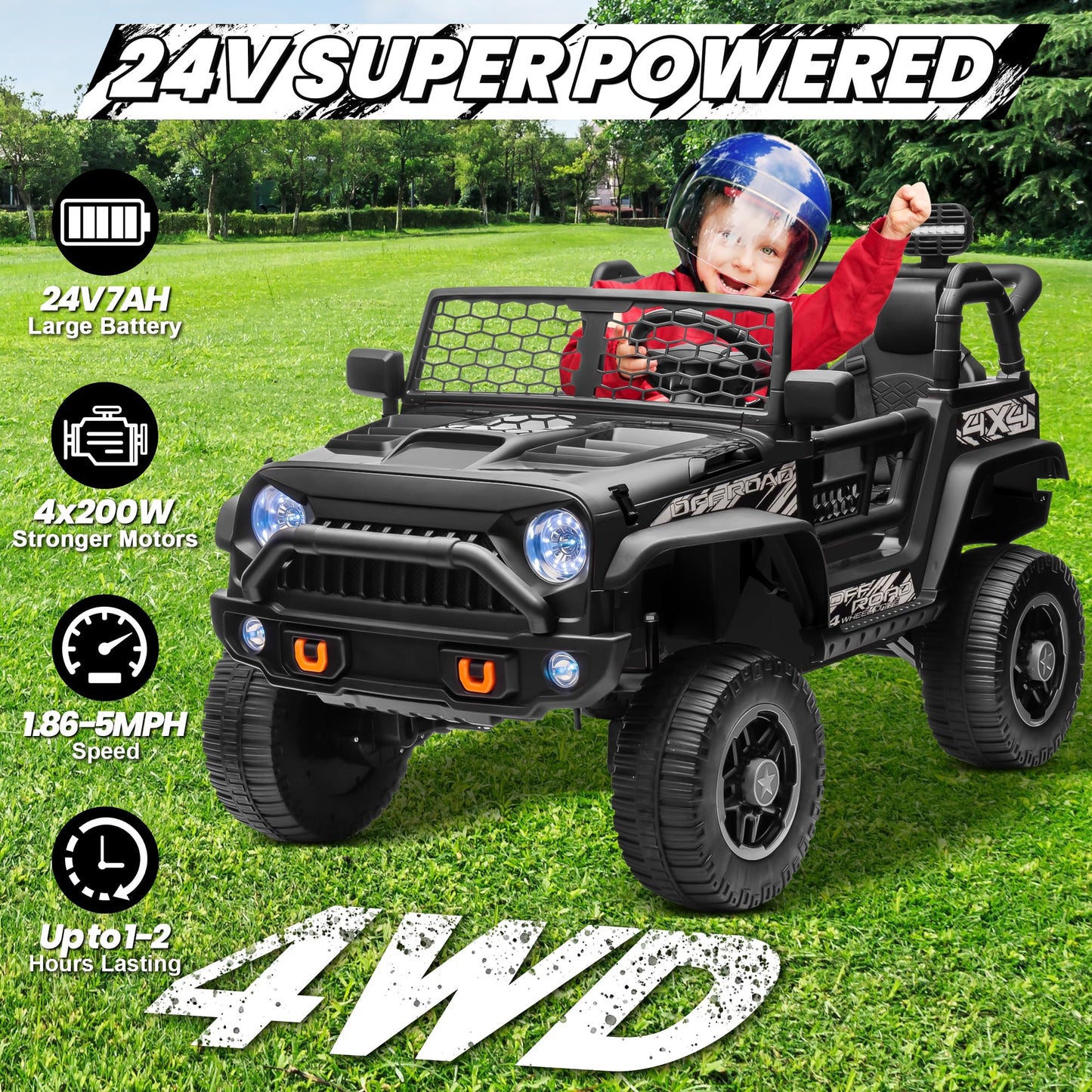 Joyracer Xl 2 Seater Ride On Car For Big Kids, 24V 4Wd/2Wd Switchable Kids Electric Toys Car, 4X200W Powerful Motors, 20'' Wide