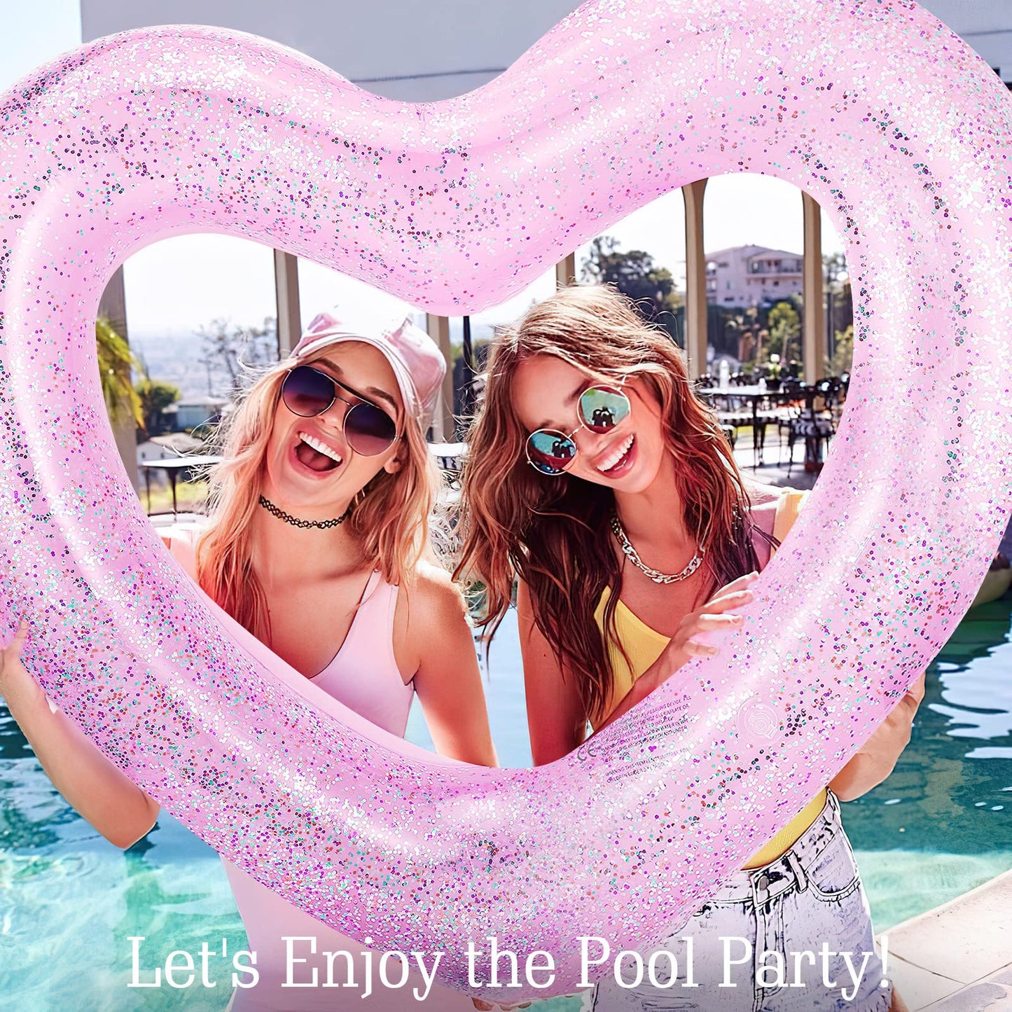 Heysplash Pool Floats, Adult Size Heart Inflatable Pool Floatie For Bachelorette Party, Swim Tube Rings, River Lake Beach Floaty, Wedding Bride Valentine Fun Toy Raft Lounge For Kids, Glitter Pink