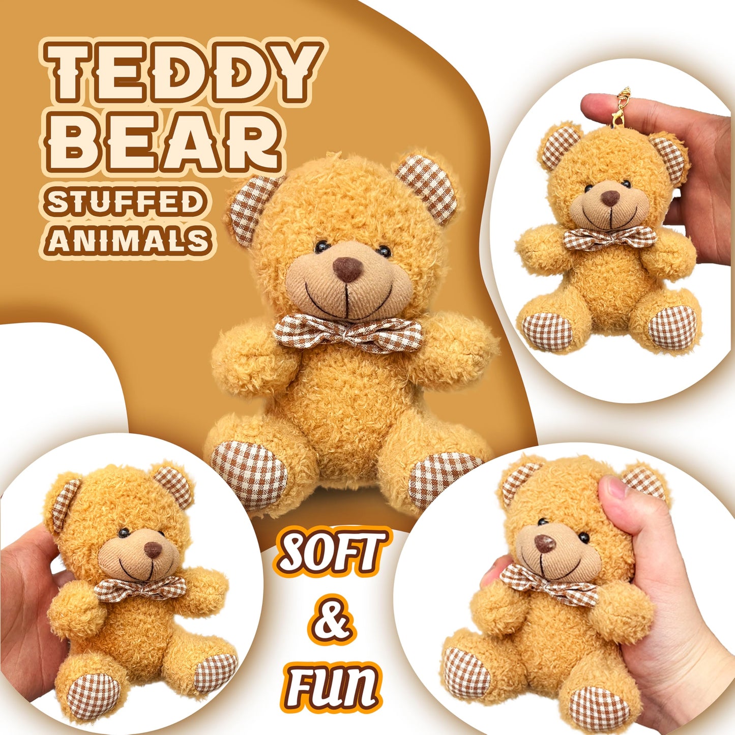 Brown Teddy Bear Stuffed Animal Plush Toys  Cute Plushies  Soft Plush Doll Keychains  Teddy Bear Stuffed Animals for Girls  Boys and Teens - Kids Prizes  Party Favors  Easter Basket Stuffers