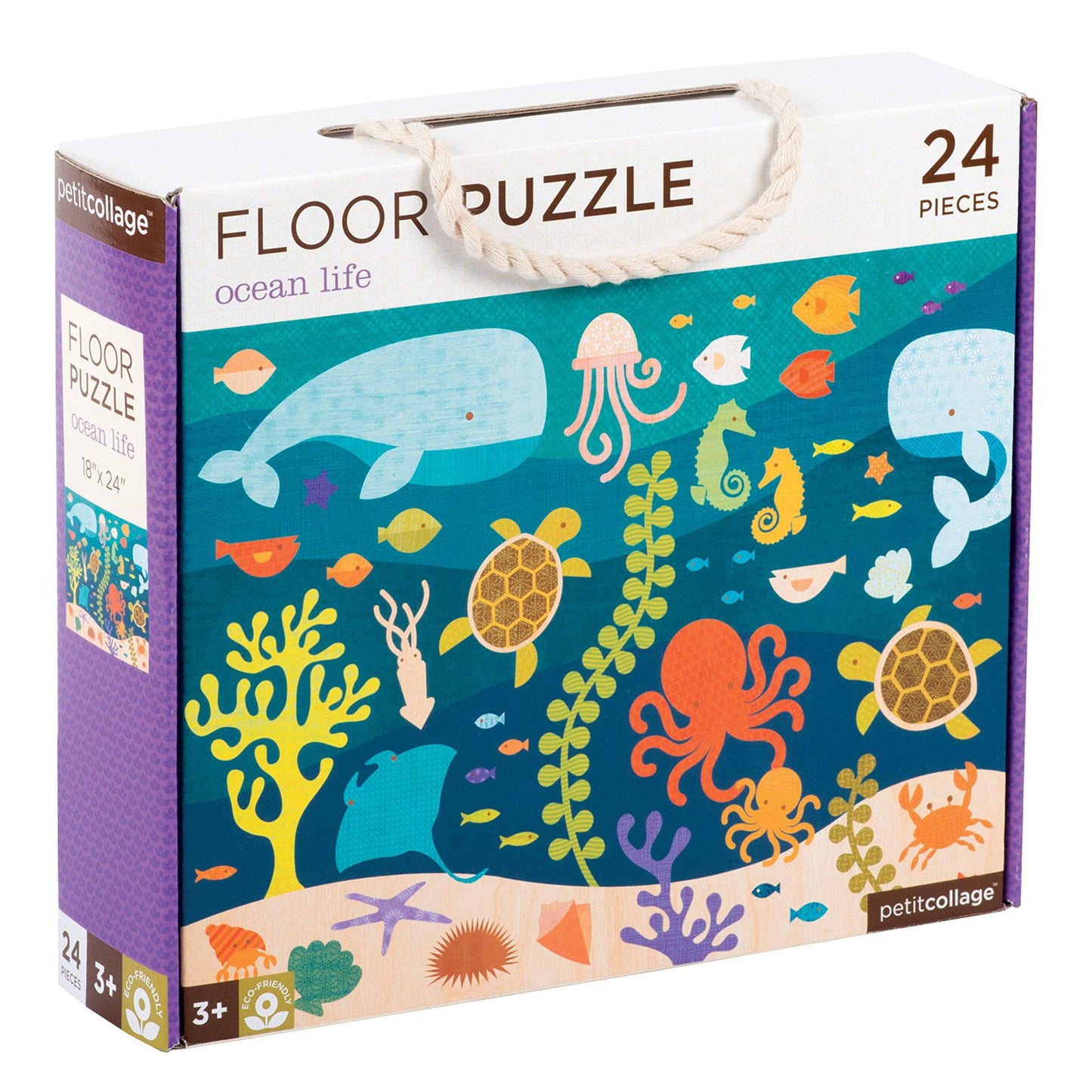 Petit Collage Floor Puzzle Ocean Life 24 Pieces | Large Puzzle For Kids | Completed Puzzle 18 X 24 | Great Gift For Kids Ages 3+
