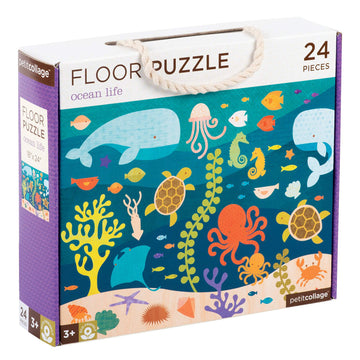 Petit Collage Floor Puzzle Ocean Life 24 Pieces | Large Puzzle For Kids | Completed Puzzle 18 X 24 | Great Gift For Kids Ages 3+