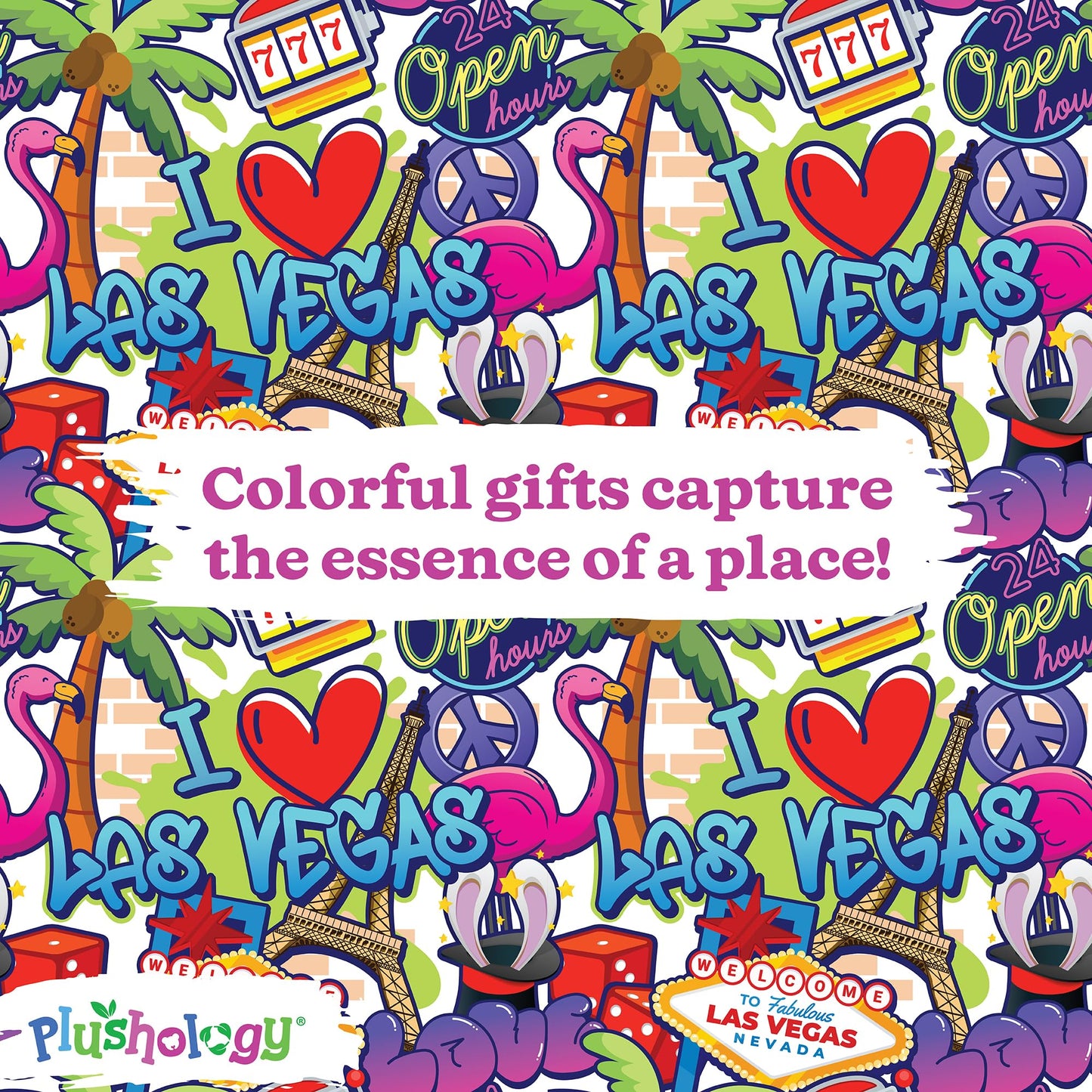 PLUSHOLOGY I Love Las Vegas Graffiti Teddy Bear Eco Friendly Stuffed Animal; Cuddly Soft Velboa Plush Animal for Kids 3 Years Old to mature-themeds; Child-Safe Embroidered Face Details (10 Tall When Seated)