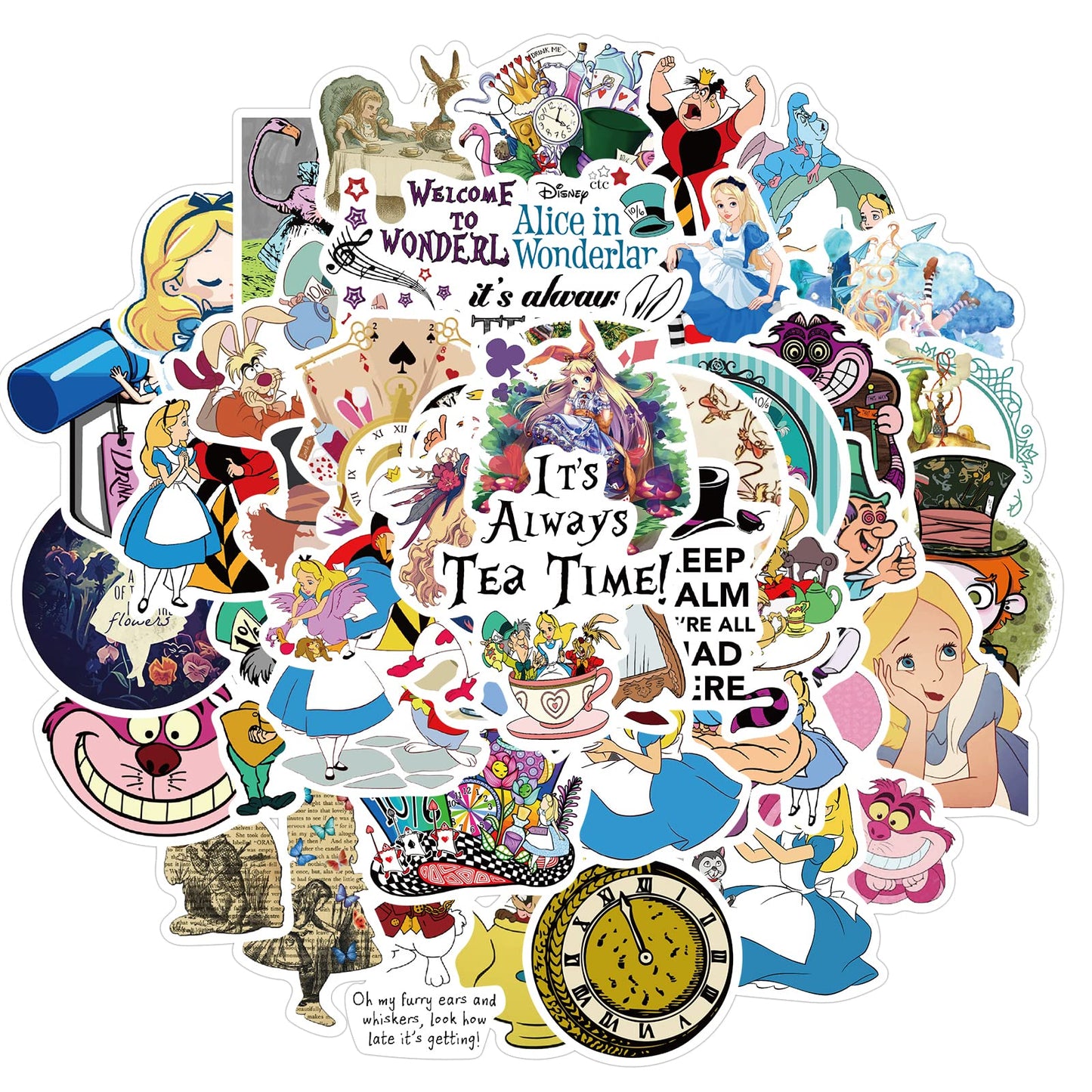 50 Cartoon Alice In Wonderland Stickers Waterproof Stickers Vinyl Sticker Clings Water Bottles Laptop Scrapbooking Computers Pho