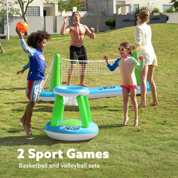 Joyin Inflatable Volleyball Net & Basketball Hoops Pool Float Set; Balls Included For Kids And Adults, Summer Pool Game, Floatie