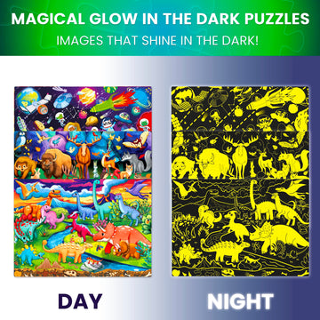 Quokka 3X100 Piece Puzzles For Kids Ages 6-8 – Glow-In-The-Dark Puzzles For Kids 8-10 | Space, Dinosaurs, Animals | Fun Educational Puzzles For Boys & Girls – Learning Games & Space Toys Gift For Kids