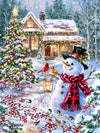 Springbok 1000 Piece Jigsaw Puzzle - Cottage in The Snow - Holiday Scene with Snowman & Cardinals - Multicolored - Model 34-11162
