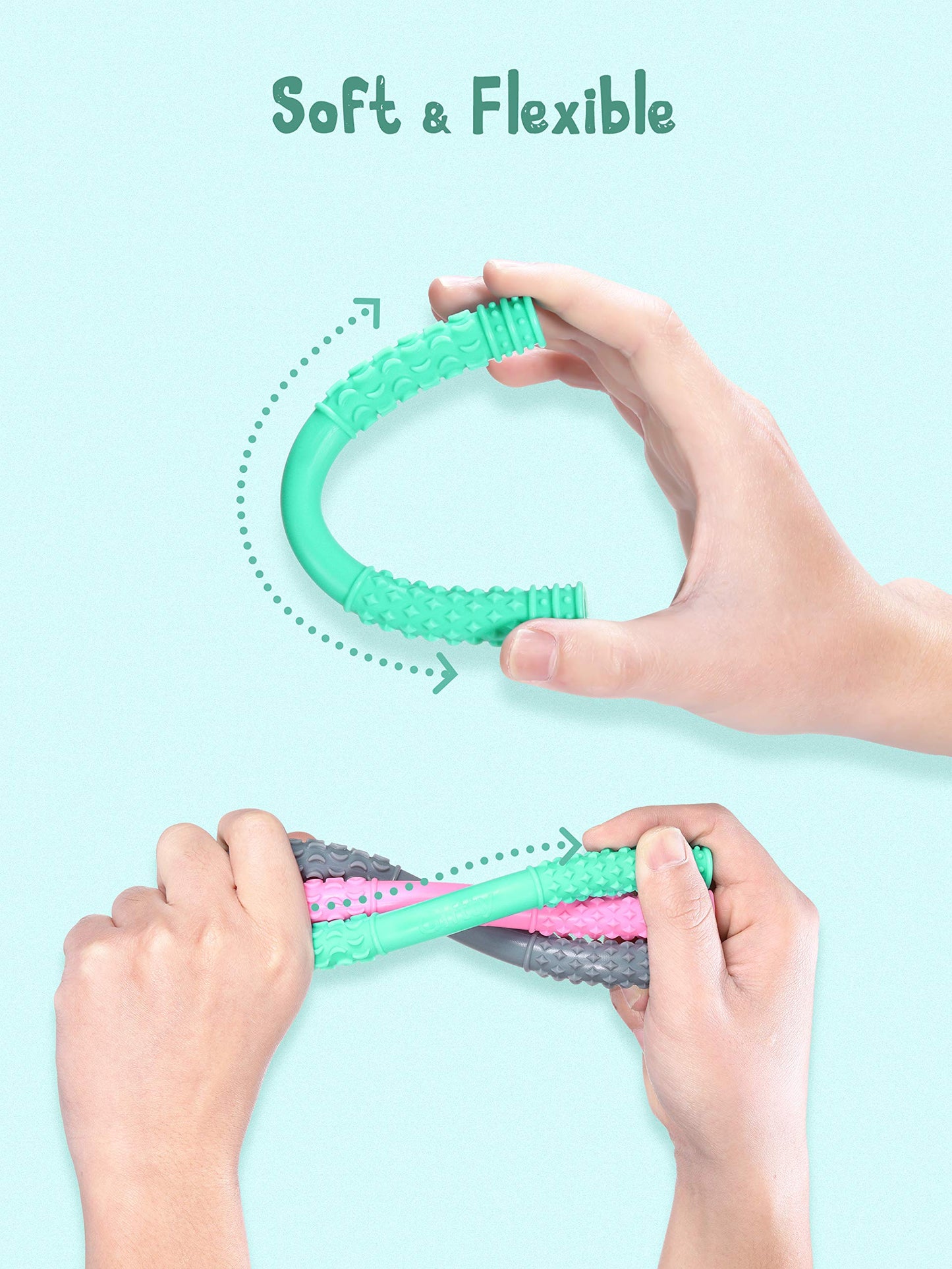 Teething Tube With Safety Shield Baby Hollow Teether Sensory Toys Gum Massager, Food-Grade Silicone For Infant 3-12 Months Boys