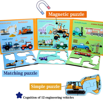 Magnetic Puzzles For Kids Ages 1-3, Travel Toddler Puzzles Ages 2-4 Year, Excavator Refrigerator Magnet For Kids Learning Gift F