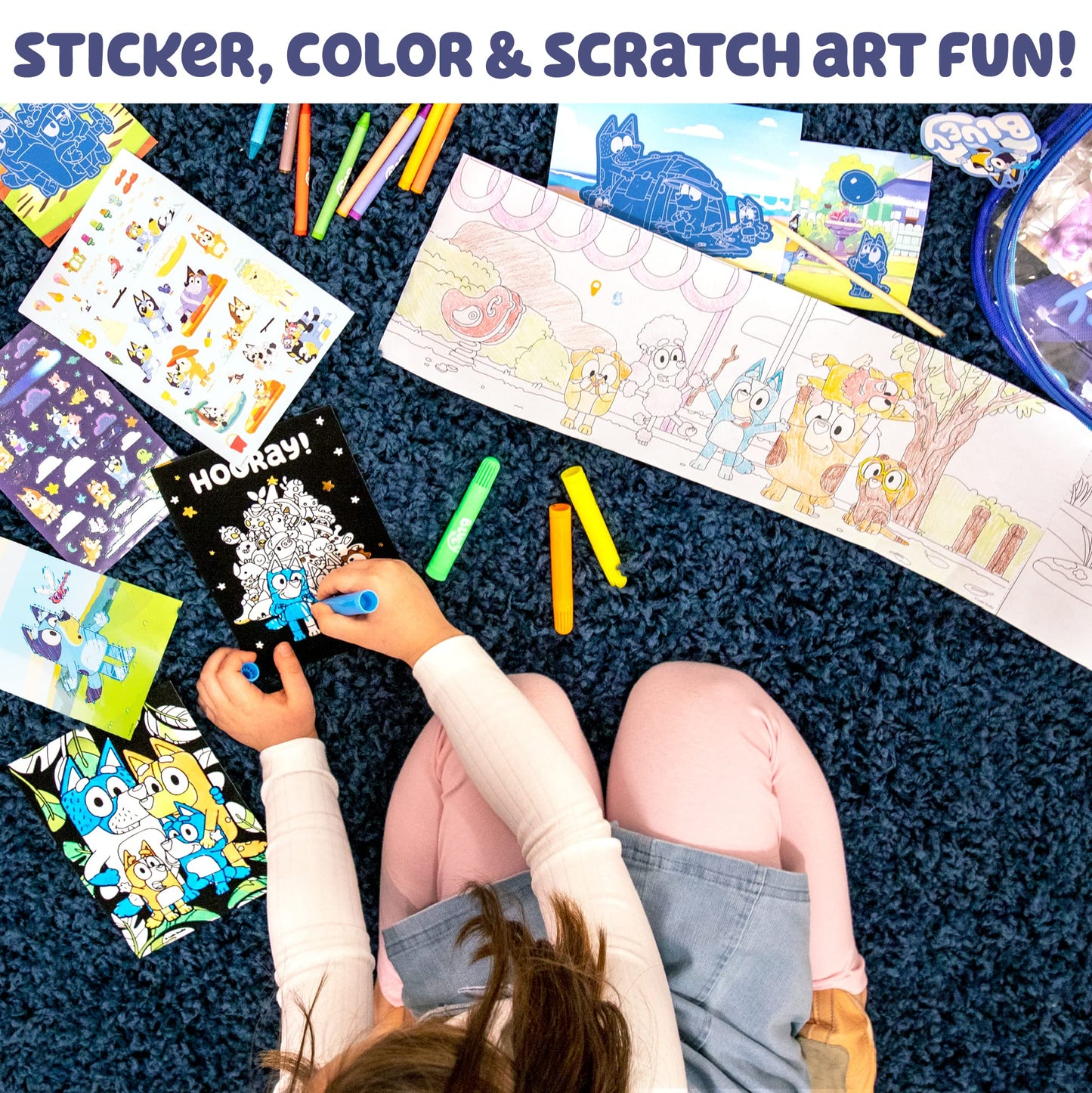 Bluey Ultimate Activity Backpack - 10+ Activities, Includes Stickers, Scratch Arts, Posters, Coloring Roll, Markers - 8.75"x3.75"x8.75" - Blue