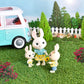 Honey Bee Acres The Mcscampers Rabbit Family, 4 Mini Flocked Doll Play Figures, Bunny Collectibles, Pretend Play Toys For Kids, Valentines, Easter Basket, Birthday Gift For Girls 3+