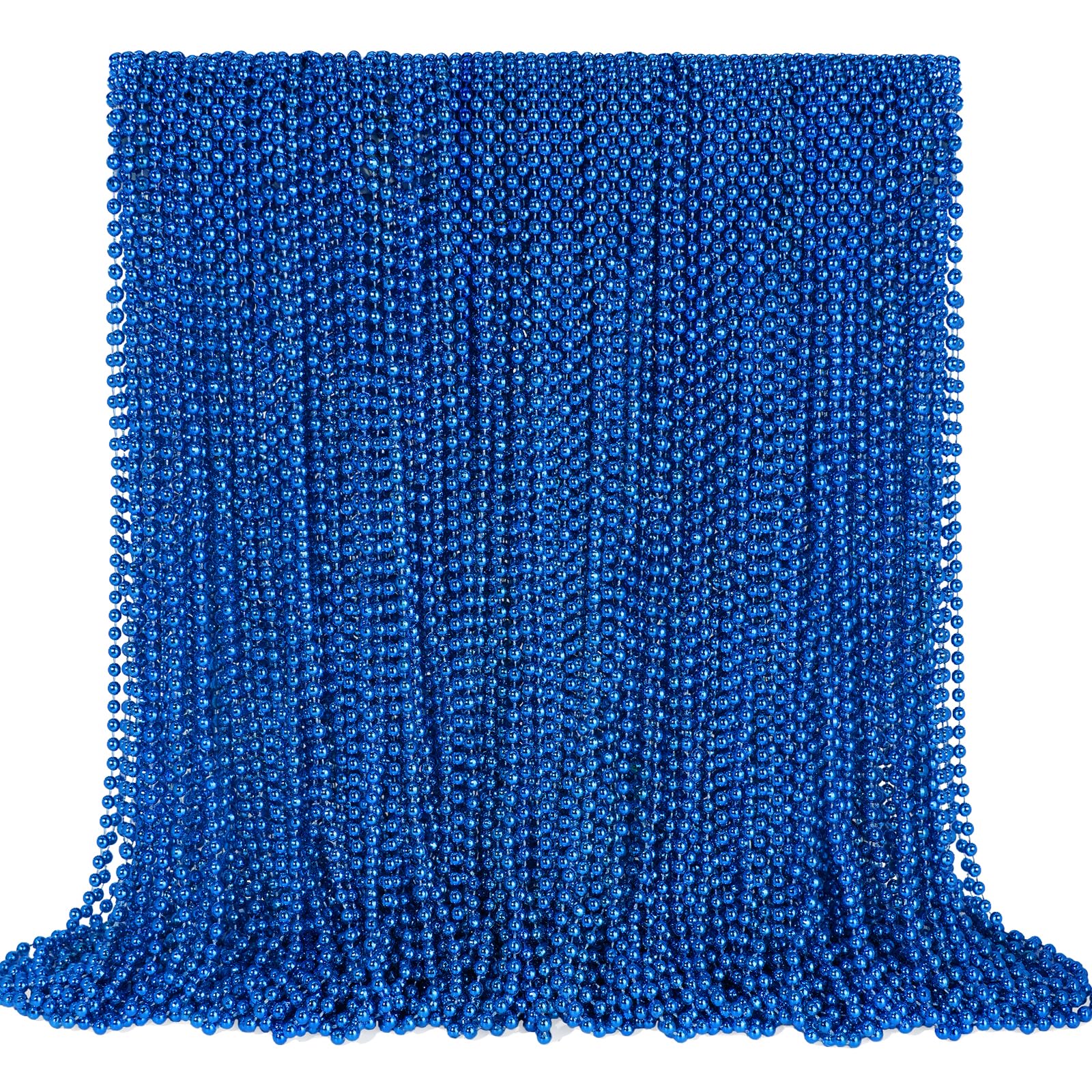 YAXINRUI 144 PCS Blue Bead Necklaces, Blue Mardi Gras Christmas Bead Necklaces, Blue Patriotic Necklace, 33 Inch Round Beaded Ne