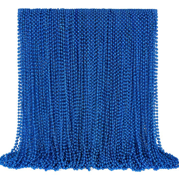 YAXINRUI 144 PCS Blue Bead Necklaces, Blue Mardi Gras Christmas Bead Necklaces, Blue Patriotic Necklace, 33 Inch Round Beaded Ne