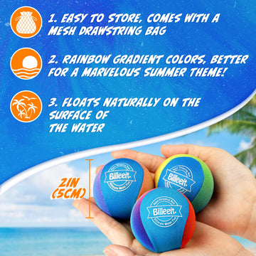 Billeeit 5Pcs Water Skipping Balls for Pool Play, Rainbow Color Splash Water Bouncing Balls with Portable Mesh Bag, Fun Beach To