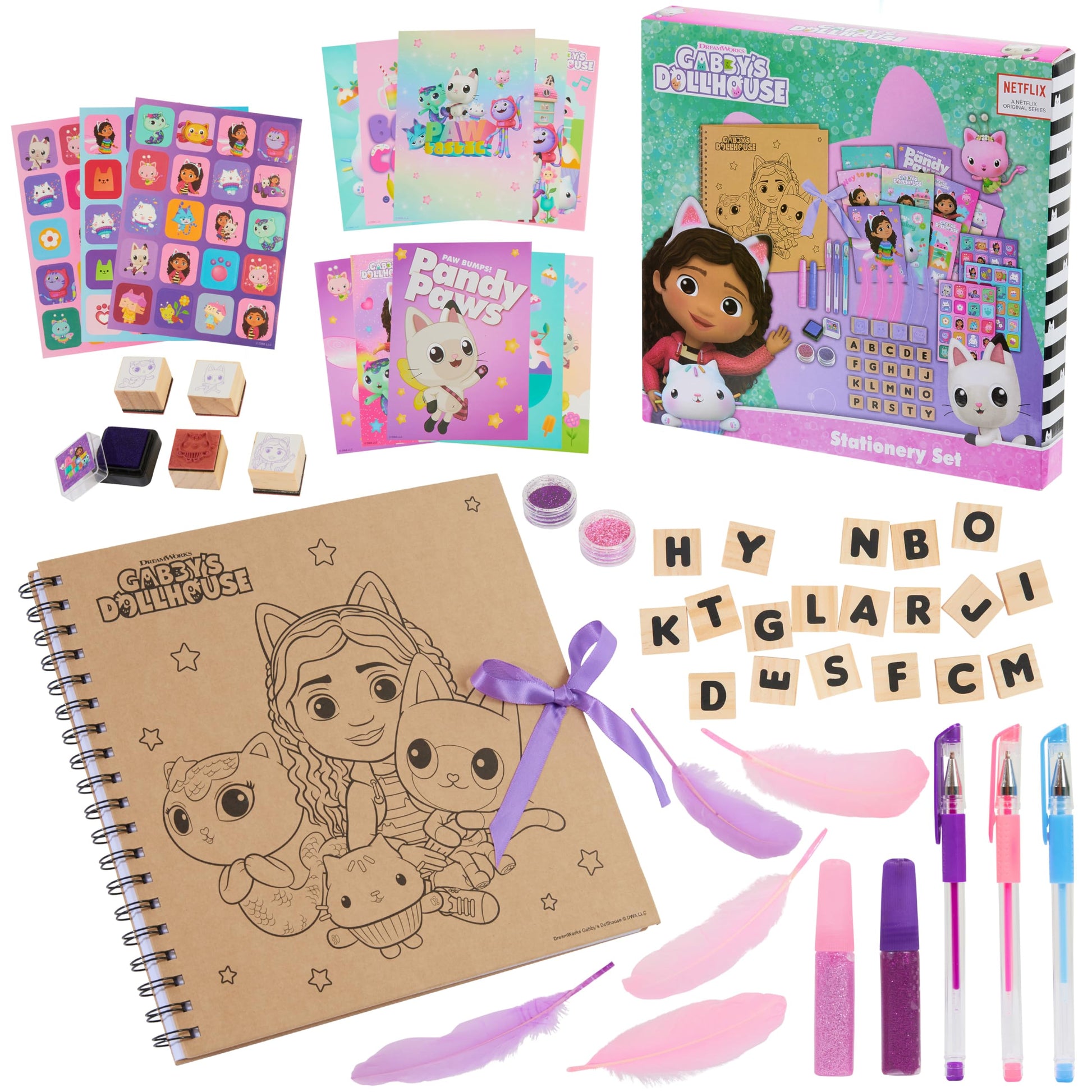 Gabby's Dollhouse Scrapbook Kit for Kids Art Supplies Craft Set Scrapbook Accessories Stickers Stamps Gel Pens Gifts for Girls
